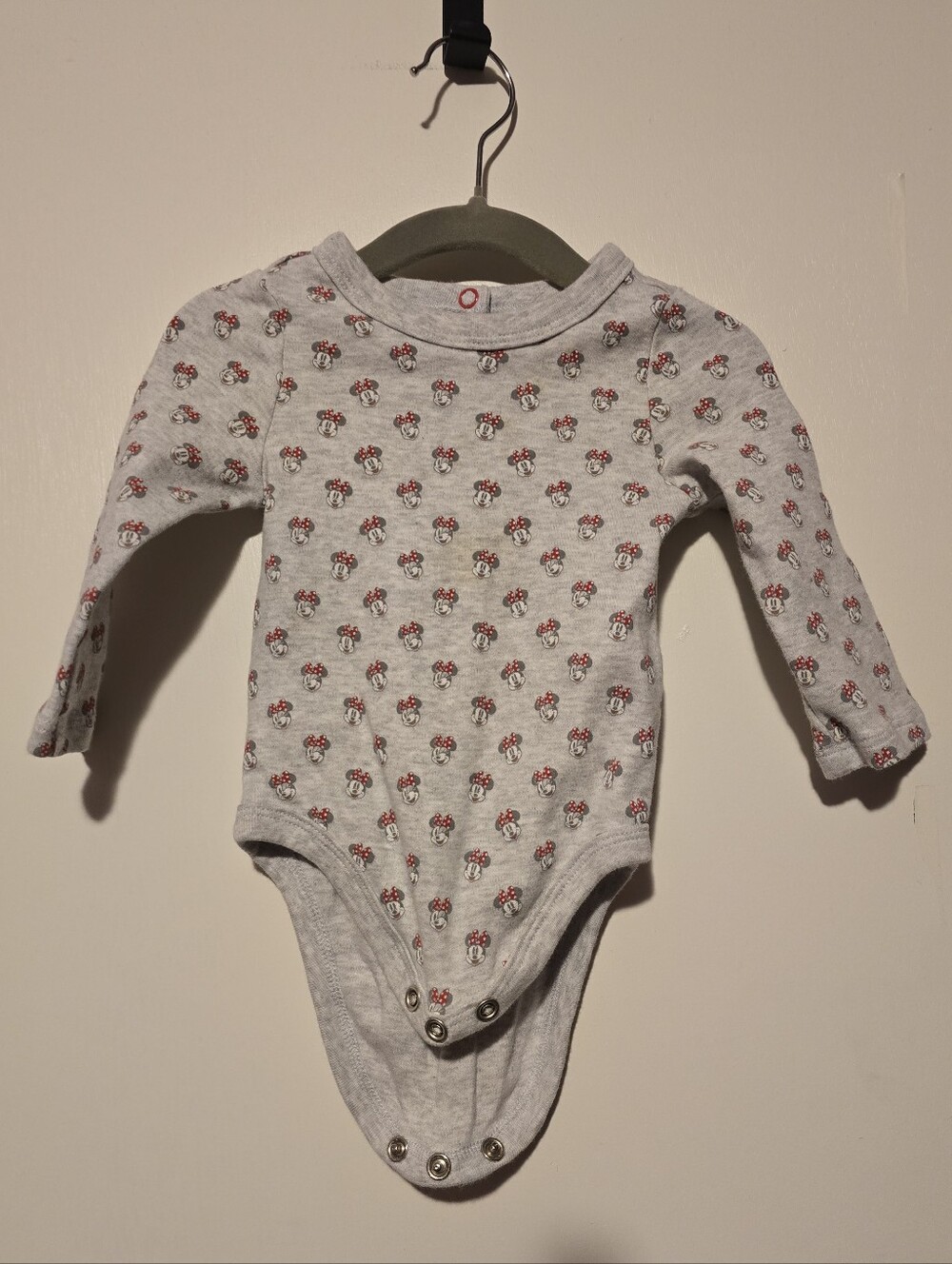 Disney Grey Long-Sleeve Bodysuit with Red Minnie Print
